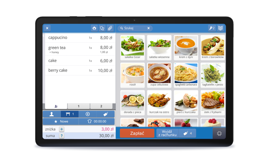 Tablet z systemem POS do restauracji ułatwiającym zarządzanie zamówieniami