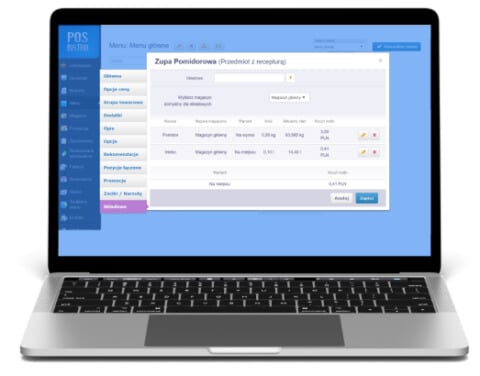 POSbistro - magazyn i tworzenie receptur