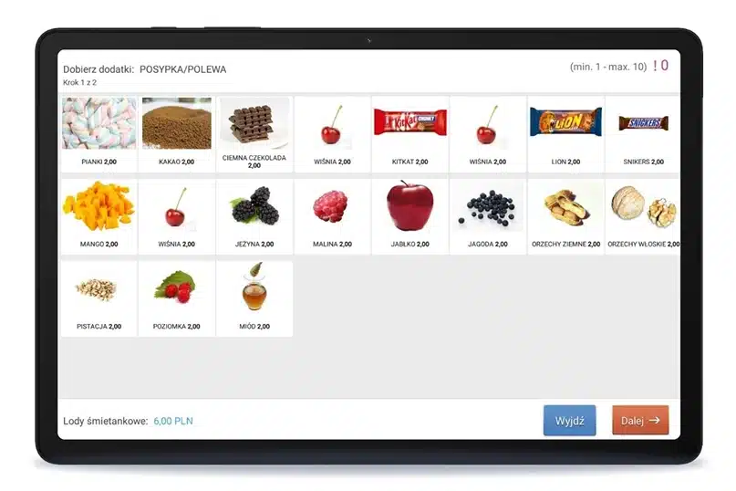 System POSbistro z wieloma dodatkami w module dla lodziarni